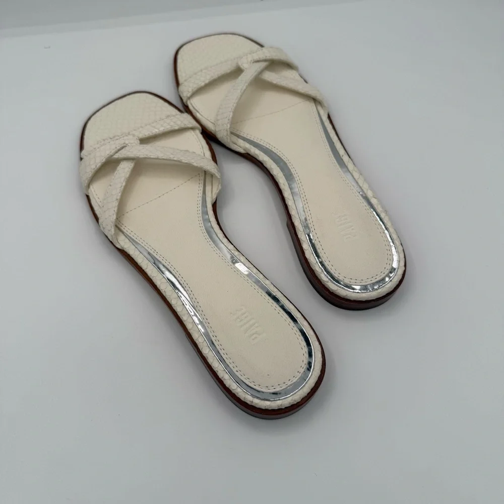 PAIGE Toby Snake‑Embossed Leather Slide Sandals Women’s Size 7